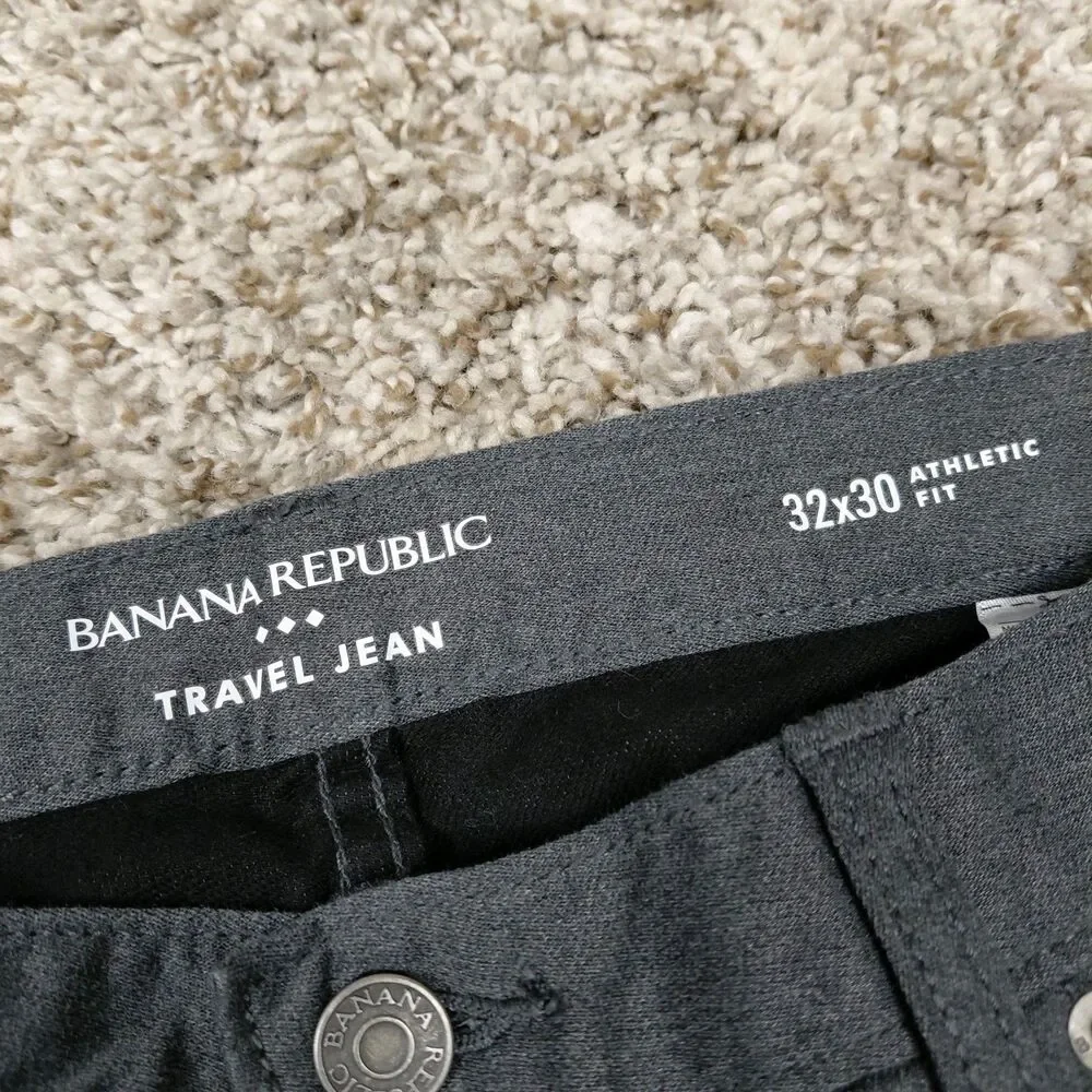 NEW Banana Republic Travel Jean Pants Mens 32x30 Dark Grey Athletic Fit 5 Pocket